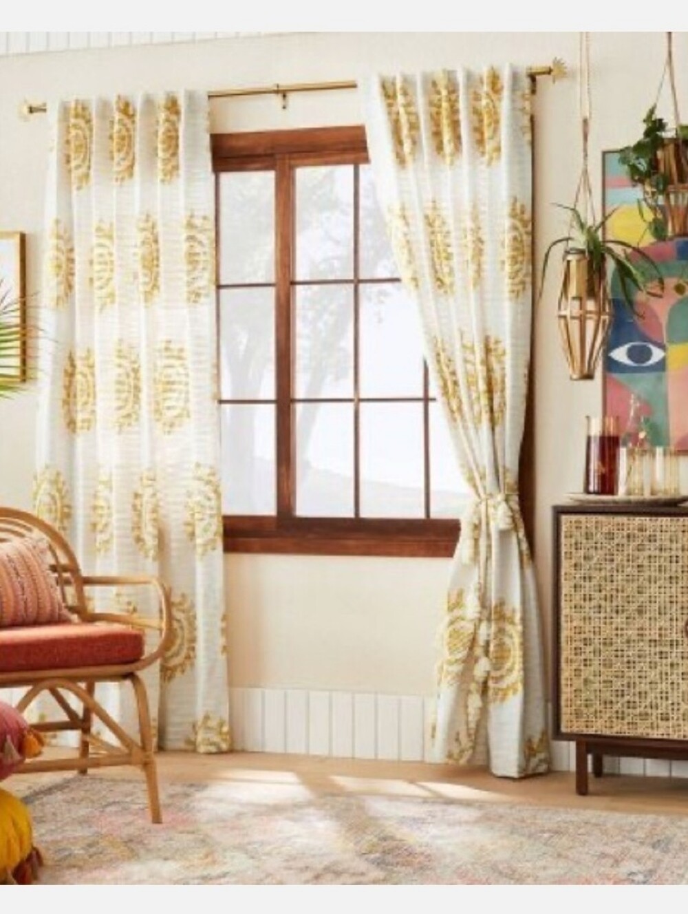 Opalhouse X Jungalow White Curtains with Gold Floral Sun Print
